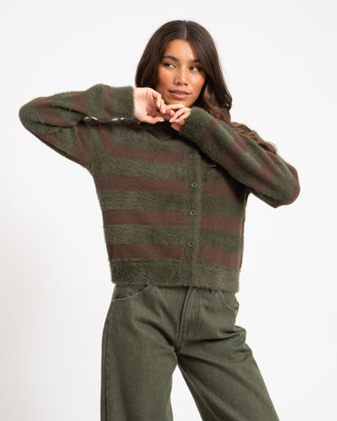 TILTIL Cela Striped Polo Cardigan Brown Groen - Things I Like Things I Love