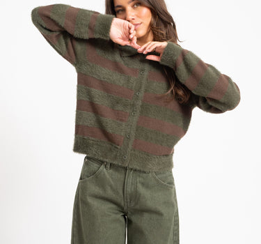 TILTIL Cela Striped Polo Cardigan Brown Groen - Things I Like Things I Love