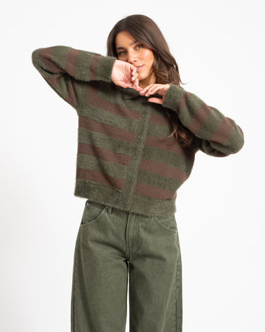 TILTIL Cela Striped Polo Cardigan Brown Groen - Things I Like Things I Love