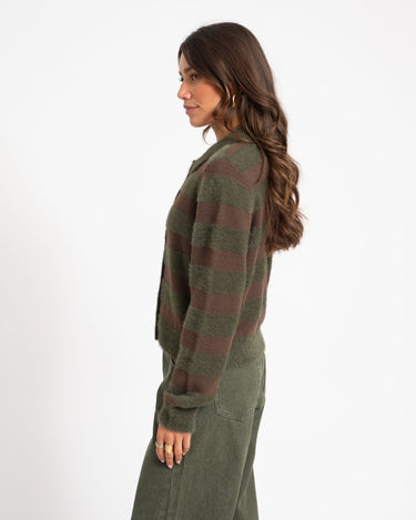 TILTIL Cela Striped Polo Cardigan Brown Groen - Things I Like Things I Love