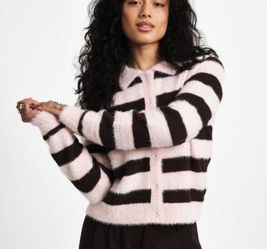 TILTIL Cela Striped Polo Cardigan Pink Brown - Things I Like Things I Love