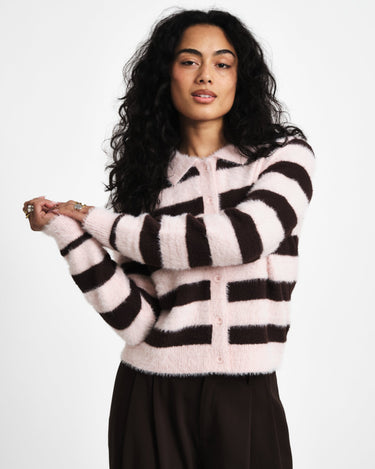 TILTIL Cela Striped Polo Cardigan Pink Brown - Things I Like Things I Love
