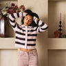 TILTIL Cela Striped Polo Cardigan Pink Brown - Things I Like Things I Love