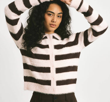 TILTIL Cela Striped Polo Cardigan Pink Brown - Things I Like Things I Love
