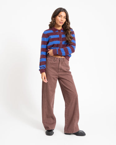 TILTIL Cela Striped Polo Cardigan Plum Cobalt - Things I Like Things I Love