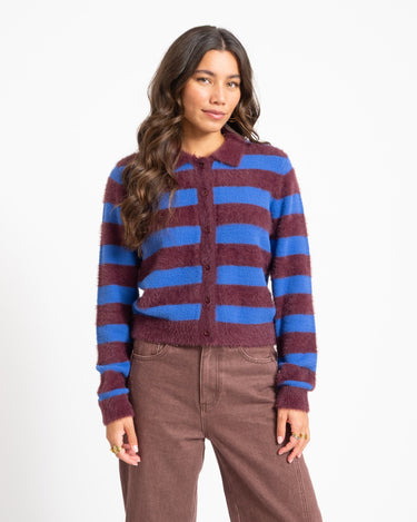 TILTIL Cela Striped Polo Cardigan Plum Cobalt - Things I Like Things I Love