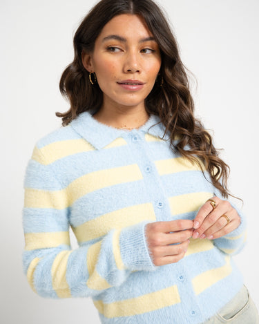 TILTIL Cela Striped Polo Cardigan Yellow Blue - Things I Like Things I Love