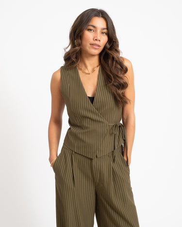 TILTIL Dex Pinstripe Gilet Green - Things I Like Things I Love