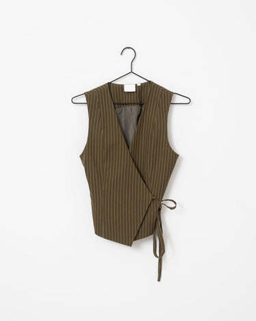 TILTIL Dex Pinstripe Gilet Green - Things I Like Things I Love