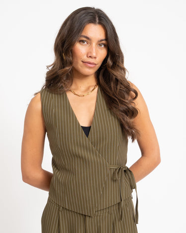 TILTIL Dex Pinstripe Gilet Green - Things I Like Things I Love