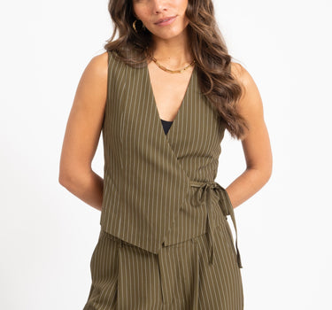 TILTIL Dex Pinstripe Gilet Green - Things I Like Things I Love