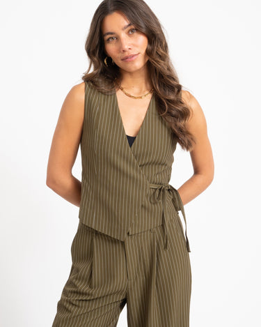 TILTIL Dex Pinstripe Gilet Green - Things I Like Things I Love
