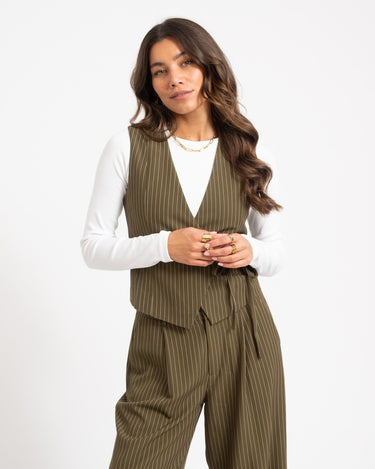 TILTIL Dex Pinstripe Gilet Green - Things I Like Things I Love
