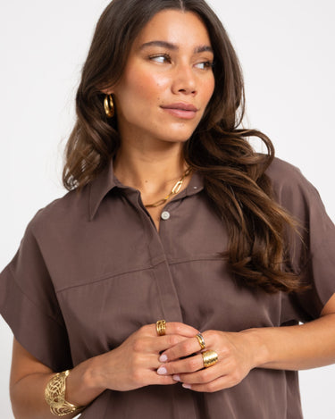 TILTIL Elin Short Sleeve Blouse Brown - Things I Like Things I Love