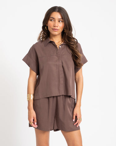 TILTIL Elin Short Sleeve Blouse Brown - Things I Like Things I Love