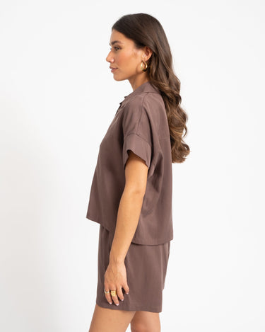 TILTIL Elin Short Sleeve Blouse Brown - Things I Like Things I Love