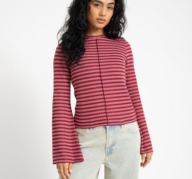 TILTIL Farah Flared Longsleeve Striped Dark Pink - Things I Like Things I Love