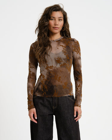 TILTIL Floral Mesh Longsleeve Bruin - Things I Like Things I Love