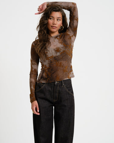 TILTIL Floral Mesh Longsleeve Bruin - Things I Like Things I Love