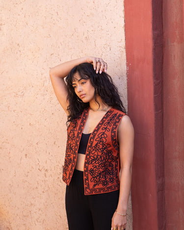 TILTIL Gigi Emboidered Gilet Bright Rust - Things I Like Things I Love