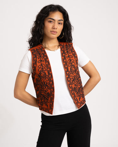 TILTIL Gigi Emboidered Gilet Bright Rust - Things I Like Things I Love