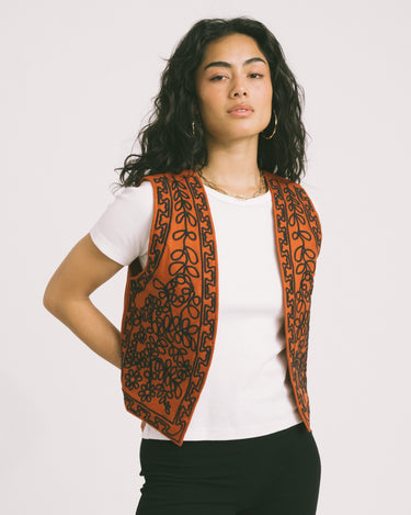 TILTIL Gigi Emboidered Gilet Bright Rust - Things I Like Things I Love
