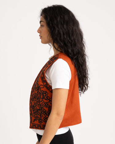 TILTIL Gigi Emboidered Gilet Bright Rust - Things I Like Things I Love