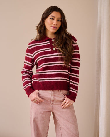 TILTIL Joya Polo Striped Bordeaux One Size - Things I Like Things I Love