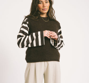TILTIL Longsleeve Thick Striped Doka Tee Brown - Things I Like Things I Love