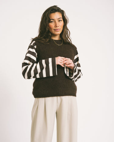 TILTIL Longsleeve Thick Striped Doka Tee Brown - Things I Like Things I Love