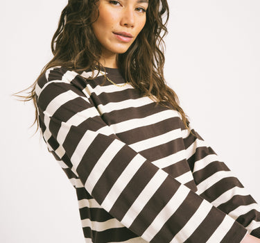 TILTIL Longsleeve Thick Striped Doka Tee Brown - Things I Like Things I Love
