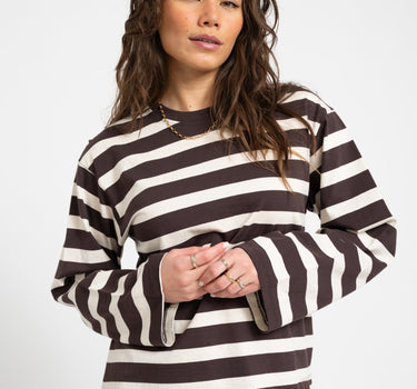 TILTIL Longsleeve Thick Striped Doka Tee Brown - Things I Like Things I Love