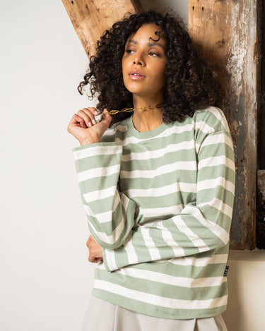 TILTIL Longsleeve Thick Striped Doka Tee Light Green - Things I Like Things I Love
