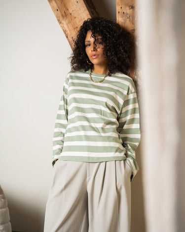 TILTIL Longsleeve Thick Striped Doka Tee Light Green - Things I Like Things I Love