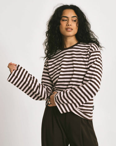 TILTIL Longsleeve Thin Striped Doka Tee Brown Pink - Things I Like Things I Love
