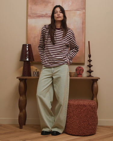 TILTIL Longsleeve Thin Striped Doka Tee Brown Pink - Things I Like Things I Love