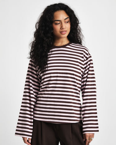 TILTIL Longsleeve Thin Striped Doka Tee Brown Pink - Things I Like Things I Love
