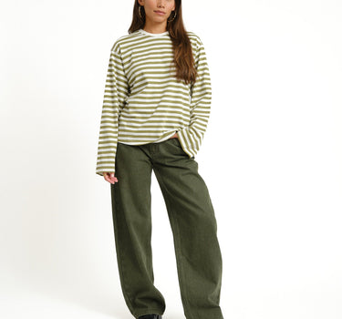 TILTIL Longsleeve Thin Striped Doka Tee Olijf Wit - Things I Like Things I Love