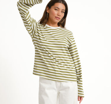 TILTIL Longsleeve Thin Striped Doka Tee Olijf Wit - Things I Like Things I Love