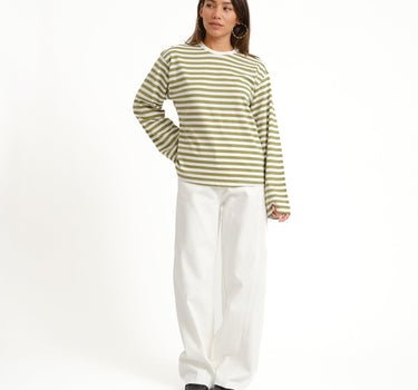 TILTIL Longsleeve Thin Striped Doka Tee Olijf Wit - Things I Like Things I Love