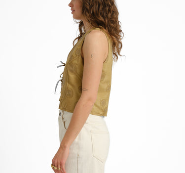 TILTIL Malu Gilet Top Mustard Embroidery Print - Things I Like Things I Love