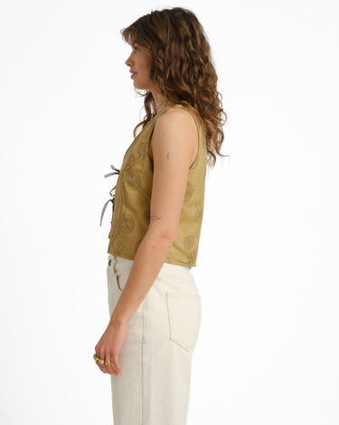 TILTIL Malu Gilet Top Mustard Embroidery Print - Things I Like Things I Love
