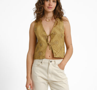 TILTIL Malu Gilet Top Mustard Embroidery Print - Things I Like Things I Love