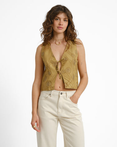 TILTIL Malu Gilet Top Mustard Embroidery Print - Things I Like Things I Love
