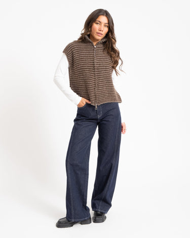 TILTIL Micha Striped Knitted Vest Bruin One Size - Things I Like Things I Love