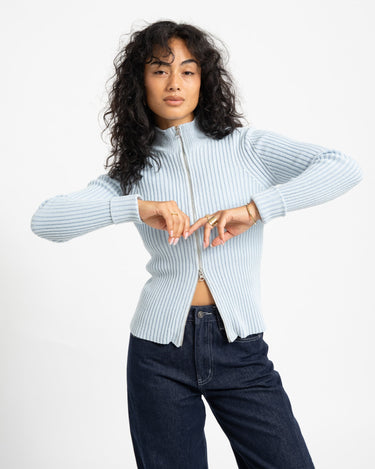 TILTIL Pixie Contrast Zipper Cardigan Lichtblauw - Things I Like Things I Love