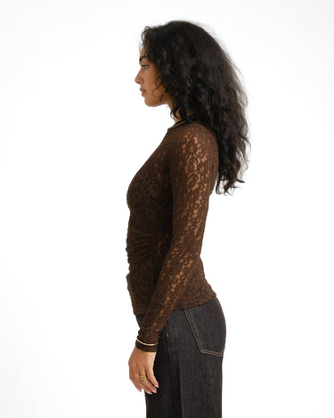 TILTIL Pleated Tara Lace Longsleeve Bruin - Things I Like Things I Love