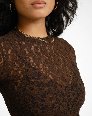 TILTIL Pleated Tara Lace Longsleeve Bruin - Things I Like Things I Love