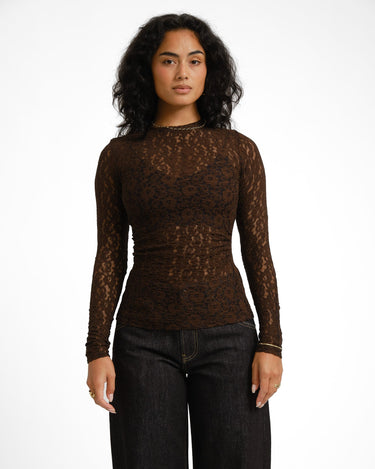 TILTIL Pleated Tara Lace Longsleeve Bruin - Things I Like Things I Love