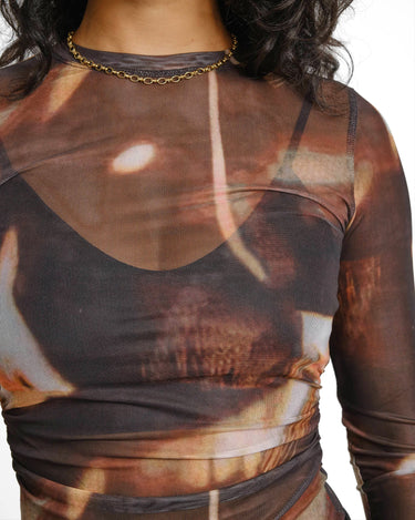 TILTIL Pleated Tara Mesh Longsleeve Brown Black - Things I Like Things I Love